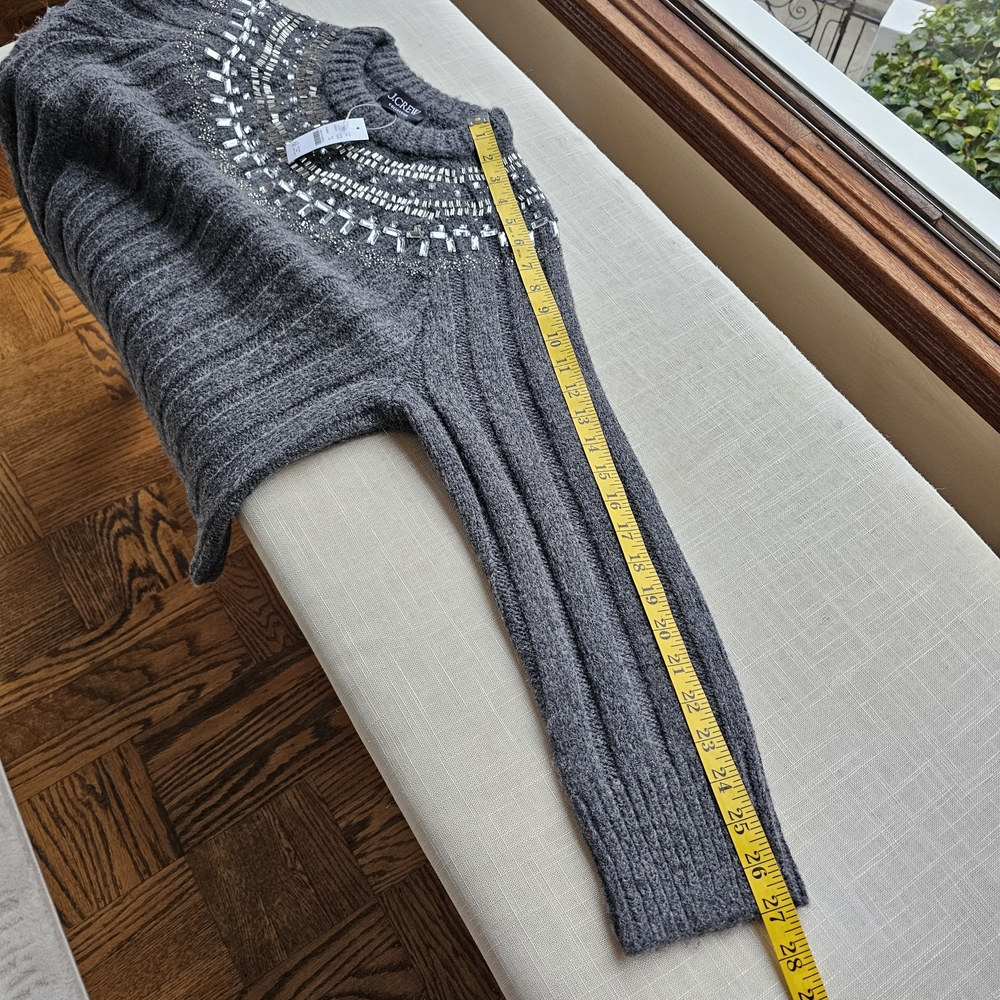 New! J. Crew Sz XS Gray Crystal Stone Fair Isle Wool Sweater NWT - Picture 9 of 13